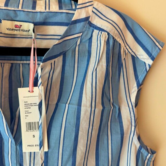 Vineyard Vines NWT Ocean Stripe Popover Top Size Small Sleeveless - Picture 2 of 8